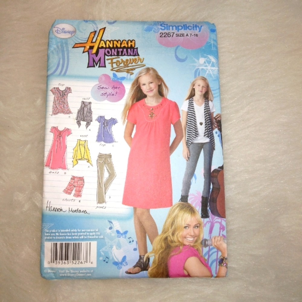 SIMPLICITY 2267 SZ 7-16 DISNEY Hannah Montana girls' separates